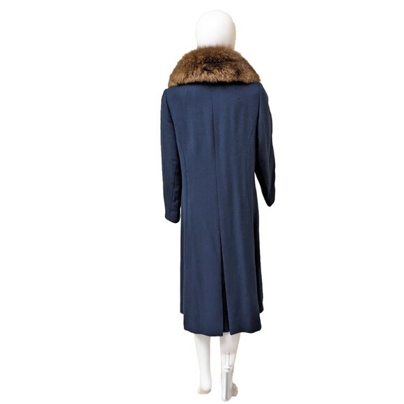 I. MAGNIN/BARON PETERS Vintage Navy Blue Coat w/ Genuine Fox Fur Collar - Picture 5 of 8